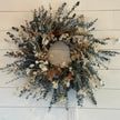 handmade wreath of eucalyptus and dried flowers and foliage