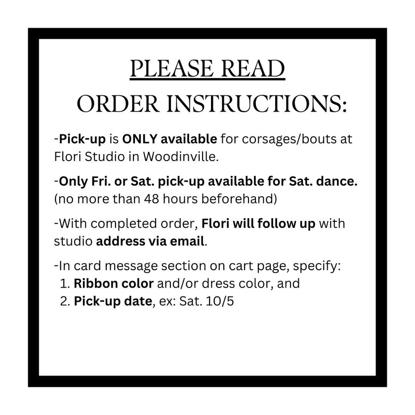order instructions for corsages and bouts, also found in description