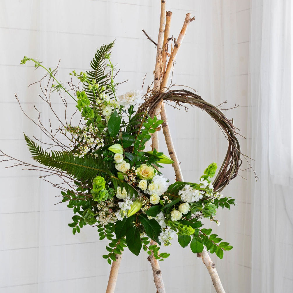 handmade wreath, white flowers for funeral 